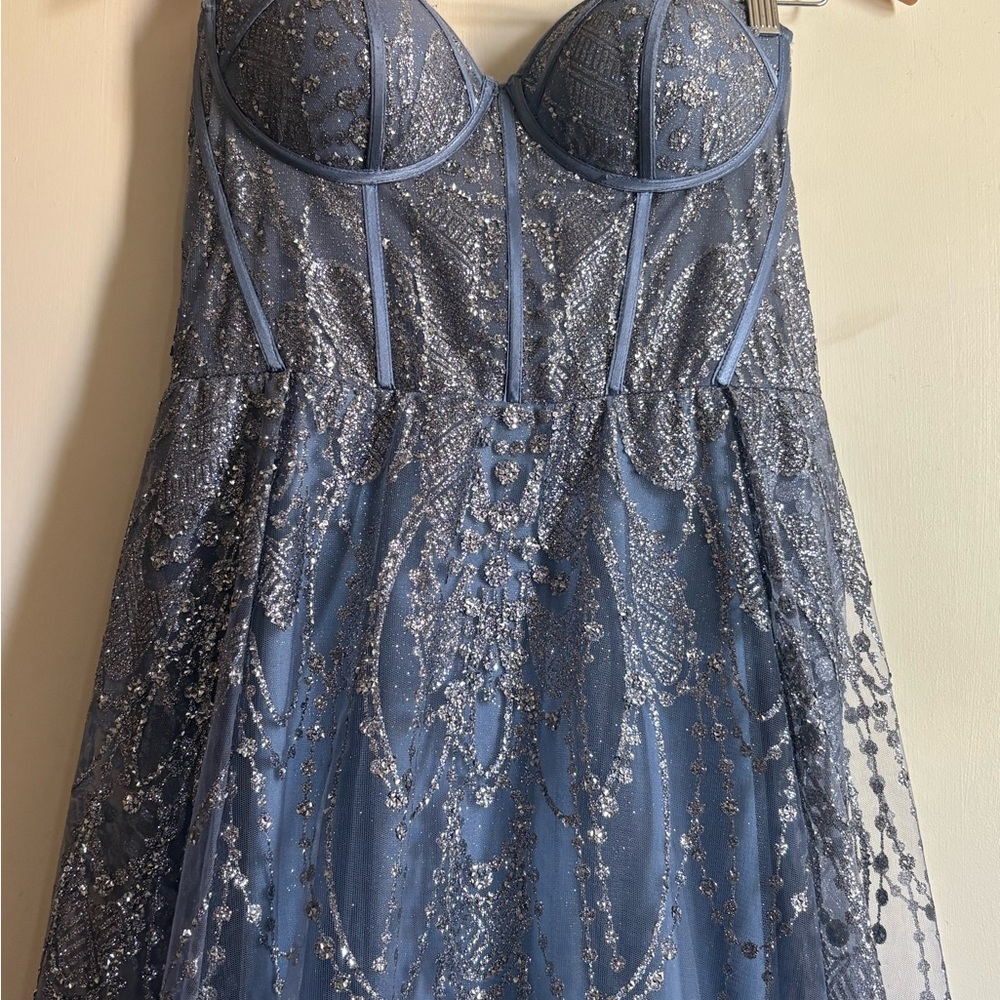 Elegant Blue Beaded Gown